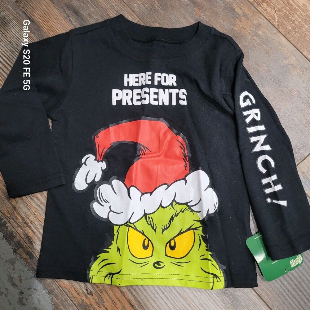 Dr Seuss The Grinch Here For Presents  Christmas Graphic T-Shirt Sz 2T NEW